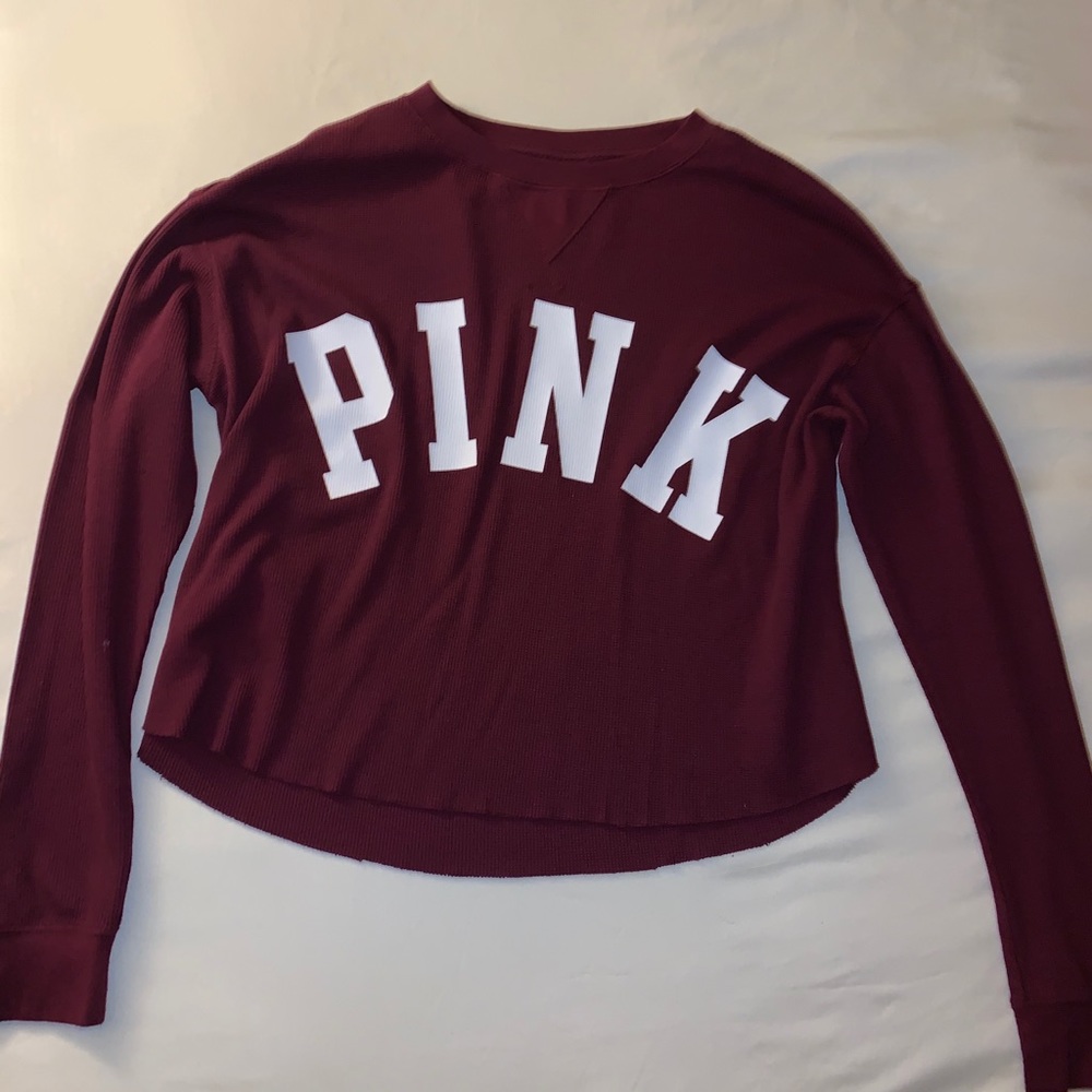 PINK Maroon Long Sleeve Cropped Shirt